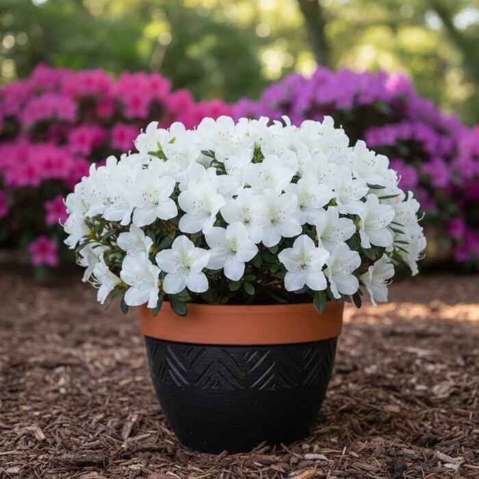 Azalka japonská 'Schneeperle' – čistobiele plné kvety