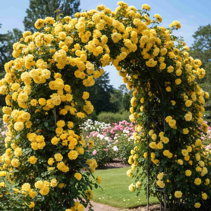 Rosa 'New Dawn' vedená na oblúku