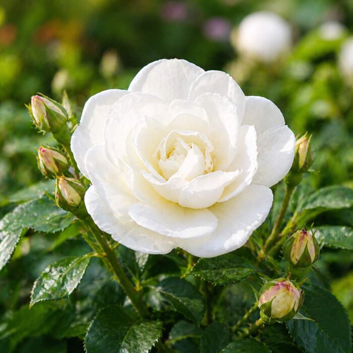 Ruža na kmienku Hakun - Elegantná biela dominantna záhrady