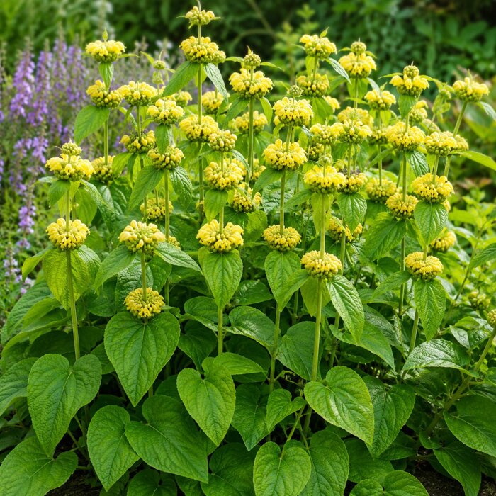 Srdcovka (Phlomis russeliana) – žltá trvalka s architektonickými kvetmi