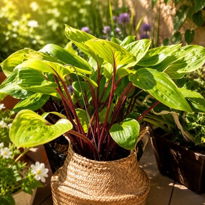 Funkia ´Purple Heart´ (Hosta) – unikanátna trvalka s červenými stonkami
