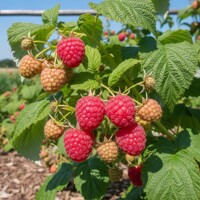 Ker maliny 'Zeva II' s bohatou násadou veľkých zrelých plodov